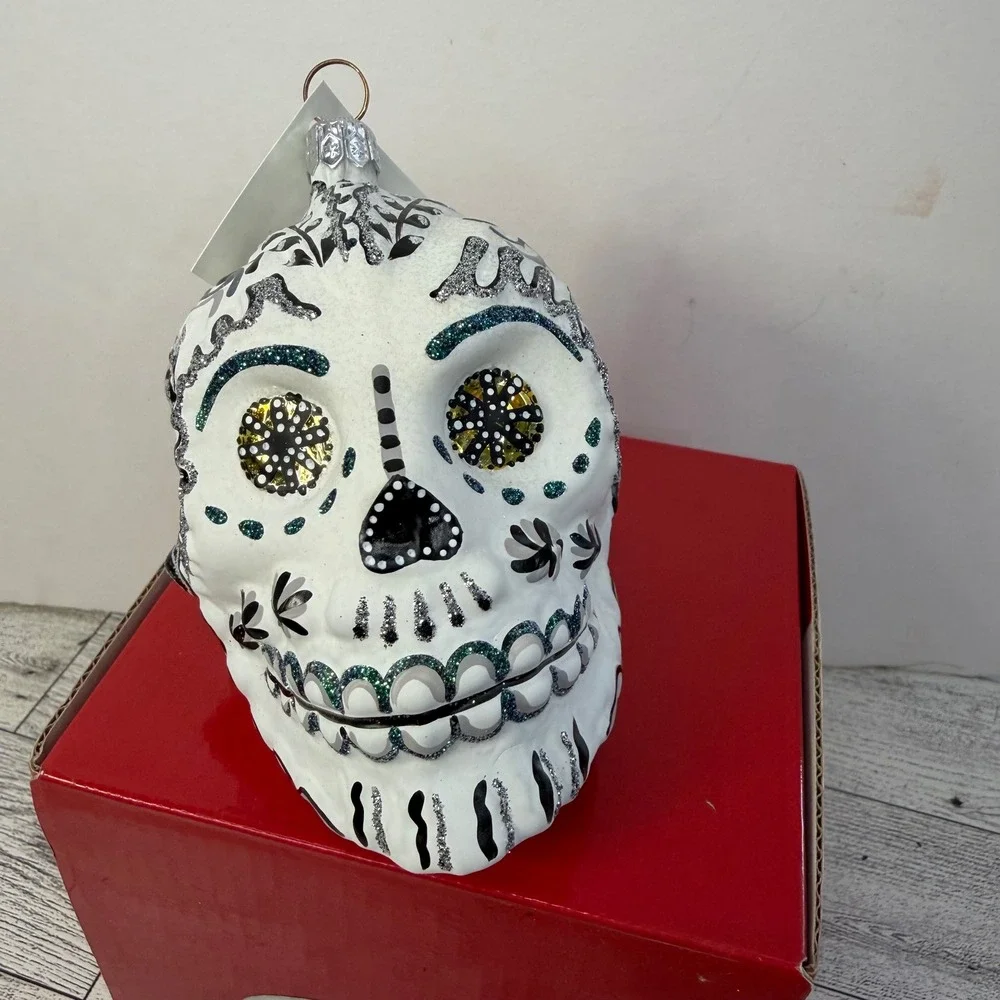 Gallery Vetro Sugar Skull Glass Ornament Hand Painted Poland Day of the Dead